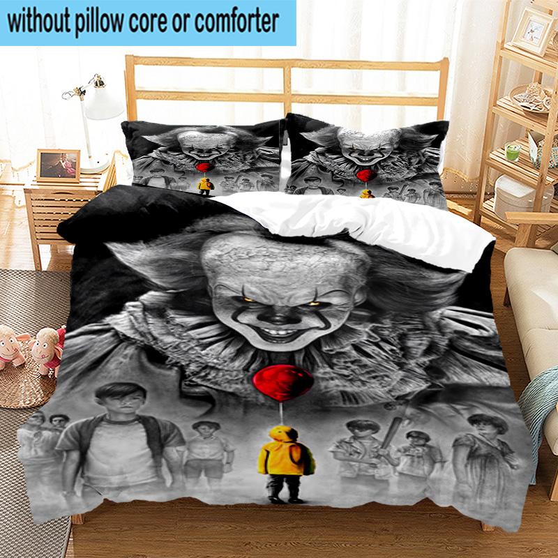 1PC Scary Clown Horror 3pcs Bedding,Including 1pc Duvet Cover And 2pcs Pillowcases Perfect for Christmas,Ideal for Bedroom, Dormitory