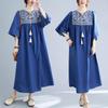 2025 Summer Plus Size Elegant Women's Ethnic Embroidery Ruffle Sleeve Dress