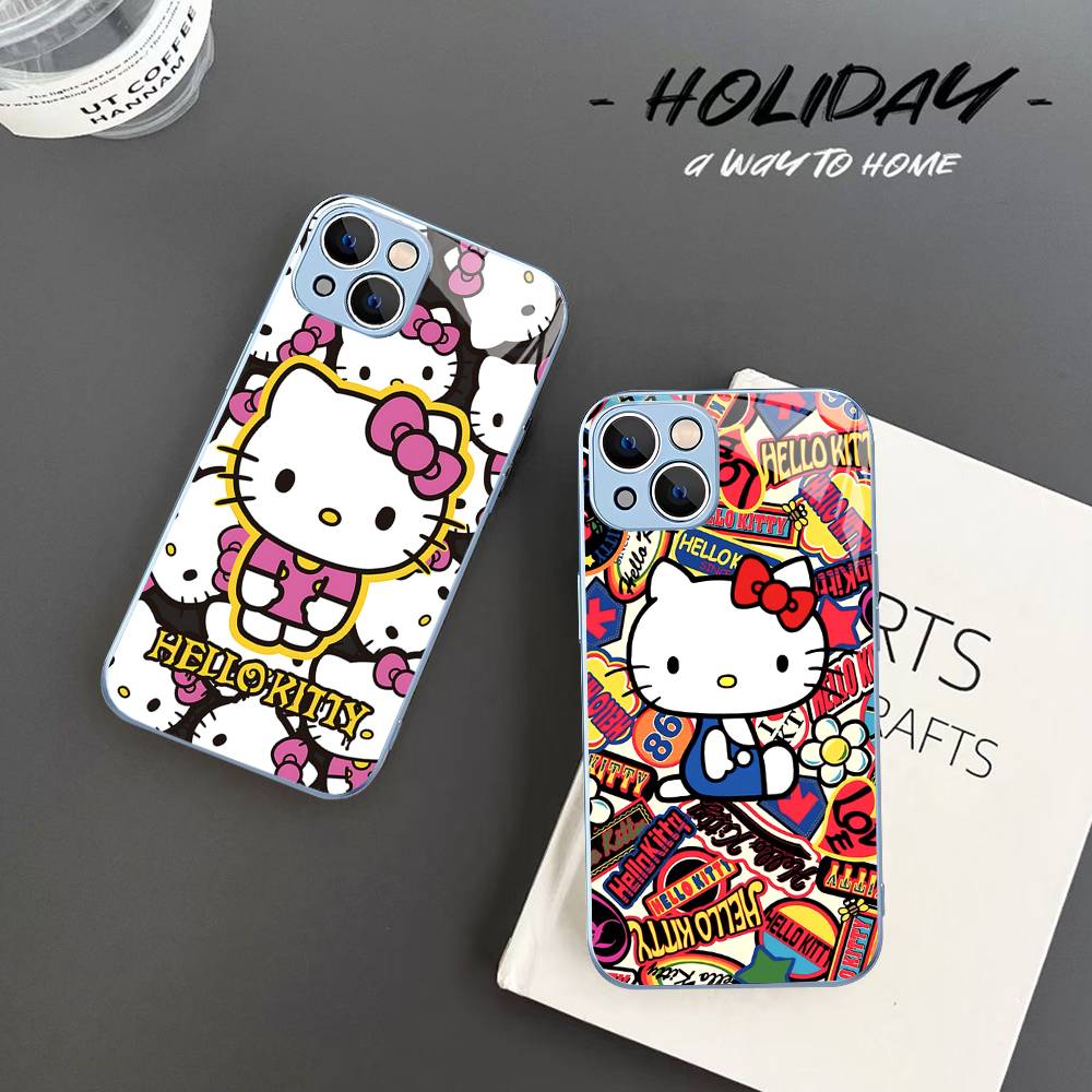 H-Hello Kitty For IPhone 14 13 12 Mini 11 Pro XS Max X XR 14 Plus Tempered Glass Cover