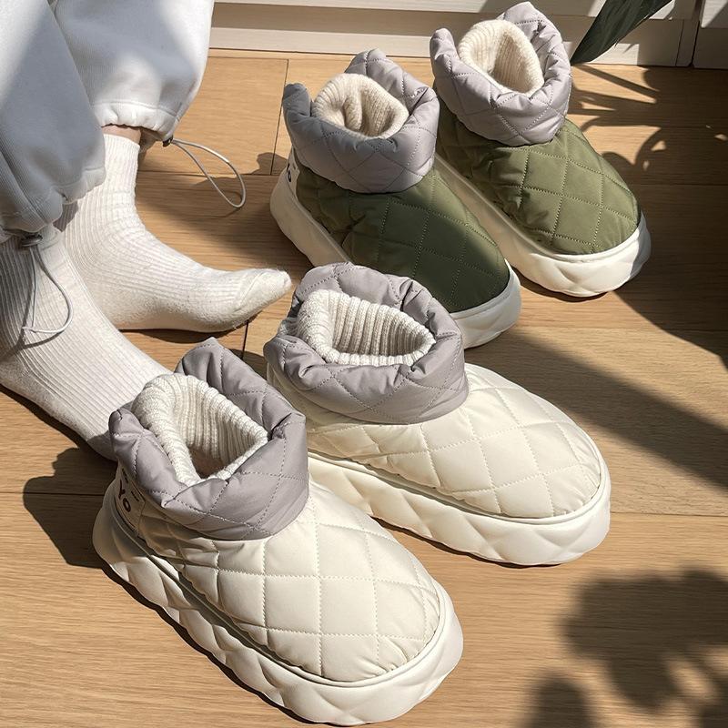 Winter Warm Snow Boots for Women Simple Thick Sole Waterproof Down Cotton Shoes Thickened Warm Boots Couple Cotton Shoes Indoor Slippers