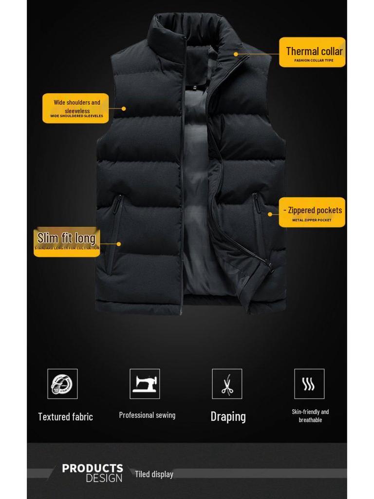 Мужской осенне-зимний хлопковый жилет: Модная безрукавка с толстой подкладкой для пар