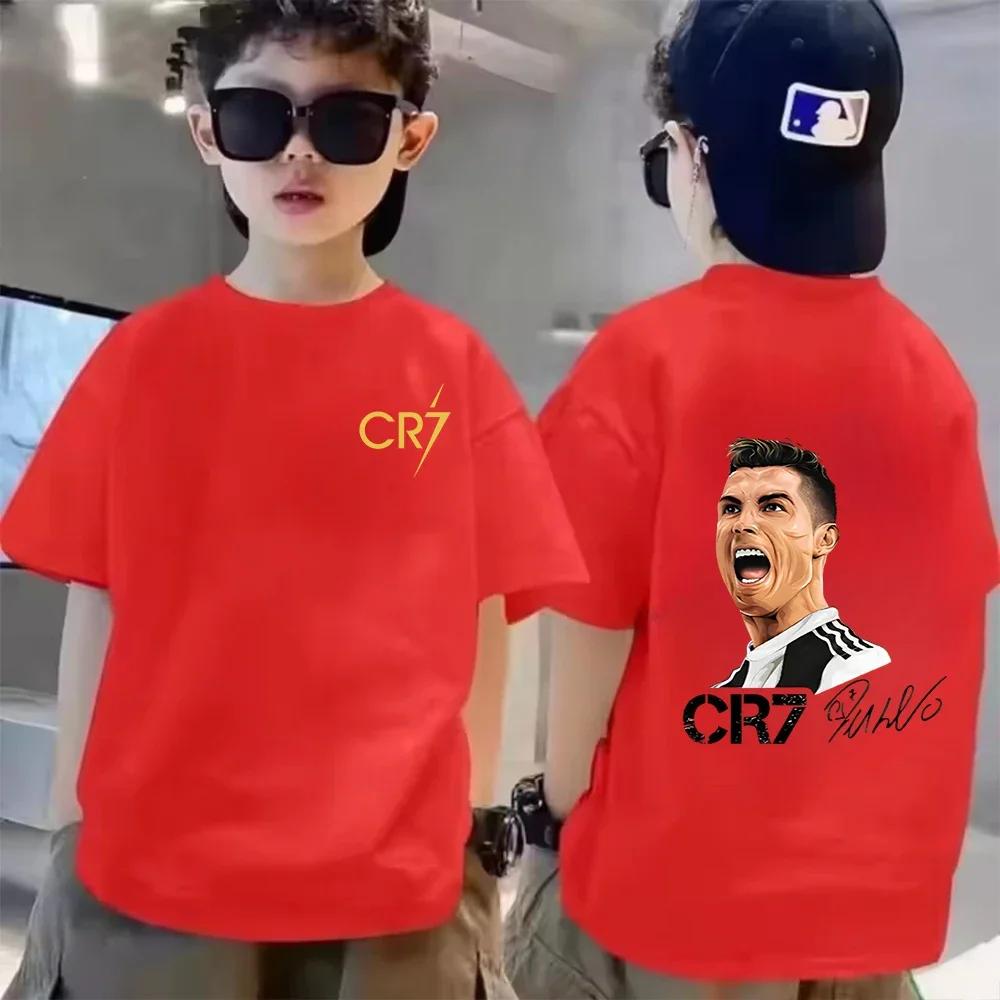 Летняя хлопковая детская футболка CR7 Роналду Дышащая для мальчика Повседневная Модная С коротким рукавом Детская Одежда кумира Спортивная Детская Футболка Топы