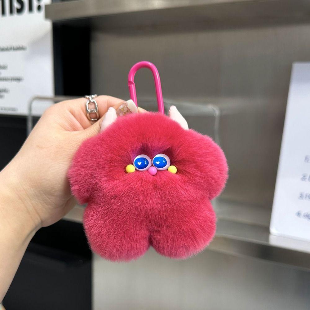 Bag Charms Imitation Rabbit Fur Key Chain Soft Plush Ball Pendant Portable Ice Cream Key Ring Girl