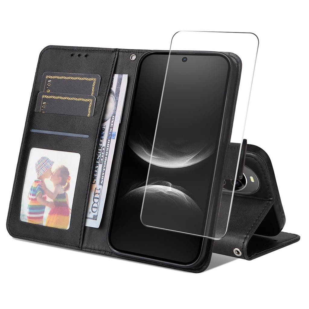 For Huawei nova 14 5G PU Leather Wallet Case Phone Stand Cover with Tempered Glass