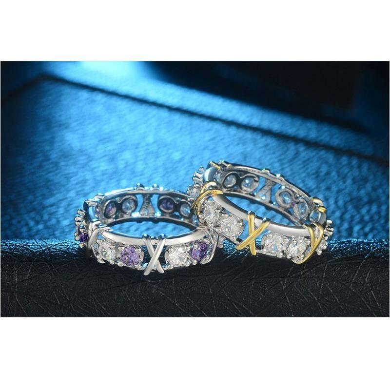 Элегантное геометрическое двухцветное кольцо с кубическим цирконием для женщин, позолоченная модная бижутерия