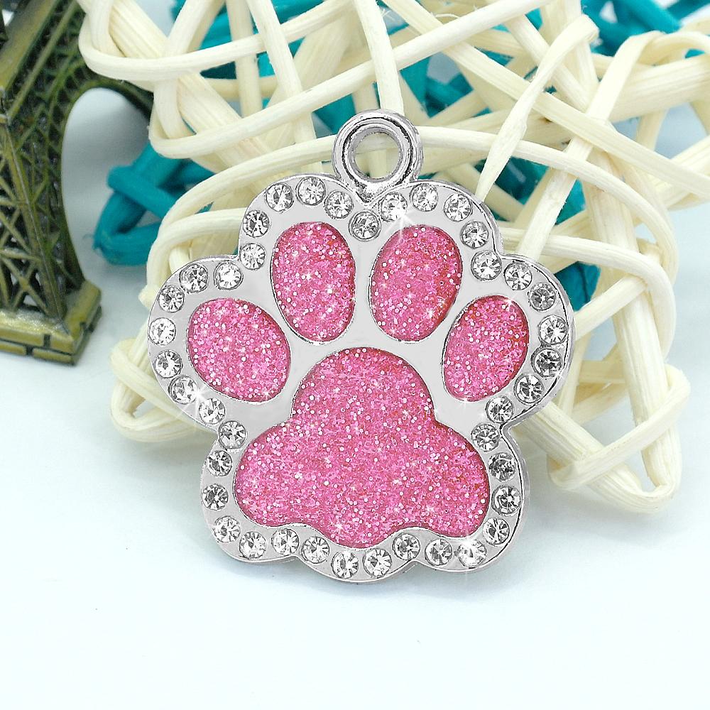 Bling Dog ID Tag Personalized Gorgeous Dog Tags for Small Medium Dog Footprint Custom Pet Name Tag Plate Collar Accessories