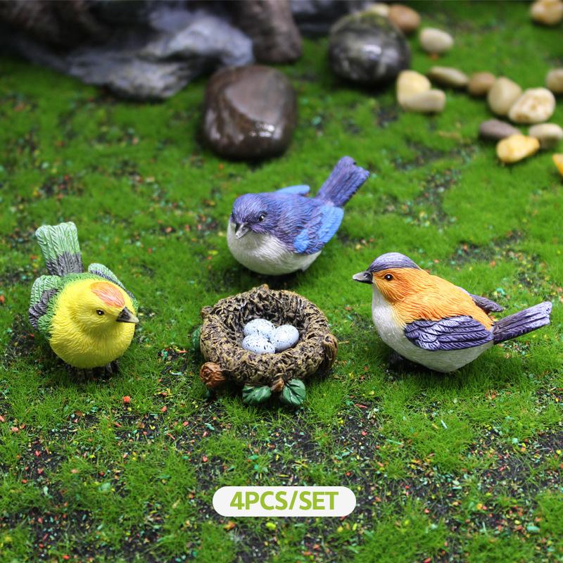 4Pcs/Set Birdie Figurines Micro Landscape Ornaments Bird'S Nest Bird Eggs Mini Gardening Bonsai Simulation Model Dollhouse Decor