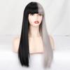 MISS WIG Длинный прямой парик Косплей Черный Серый Парик для женщин с челкой Парик из синтетического высокотемпературного волокна