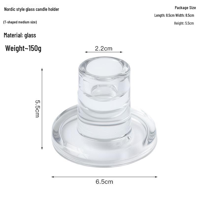 Transparent T-Shaped Glass Candlestick for Home, Living, and Dining Room Decoration