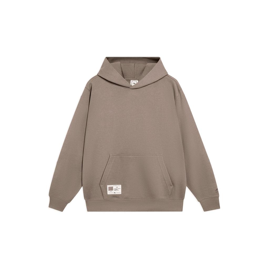 Li-Ning Sports Trend Series Solid Color Logo Hooded Long Sleeve Sweatshirt Men Tops Reindeer-Brown AWDT069-7