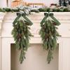 Christmas Teardrop Swag Artificial Norfolk Pine Branch Door Swag with Faux Pine Cones And Bow for Indoor Outdoor Mantel Fireplace Stairway Decor