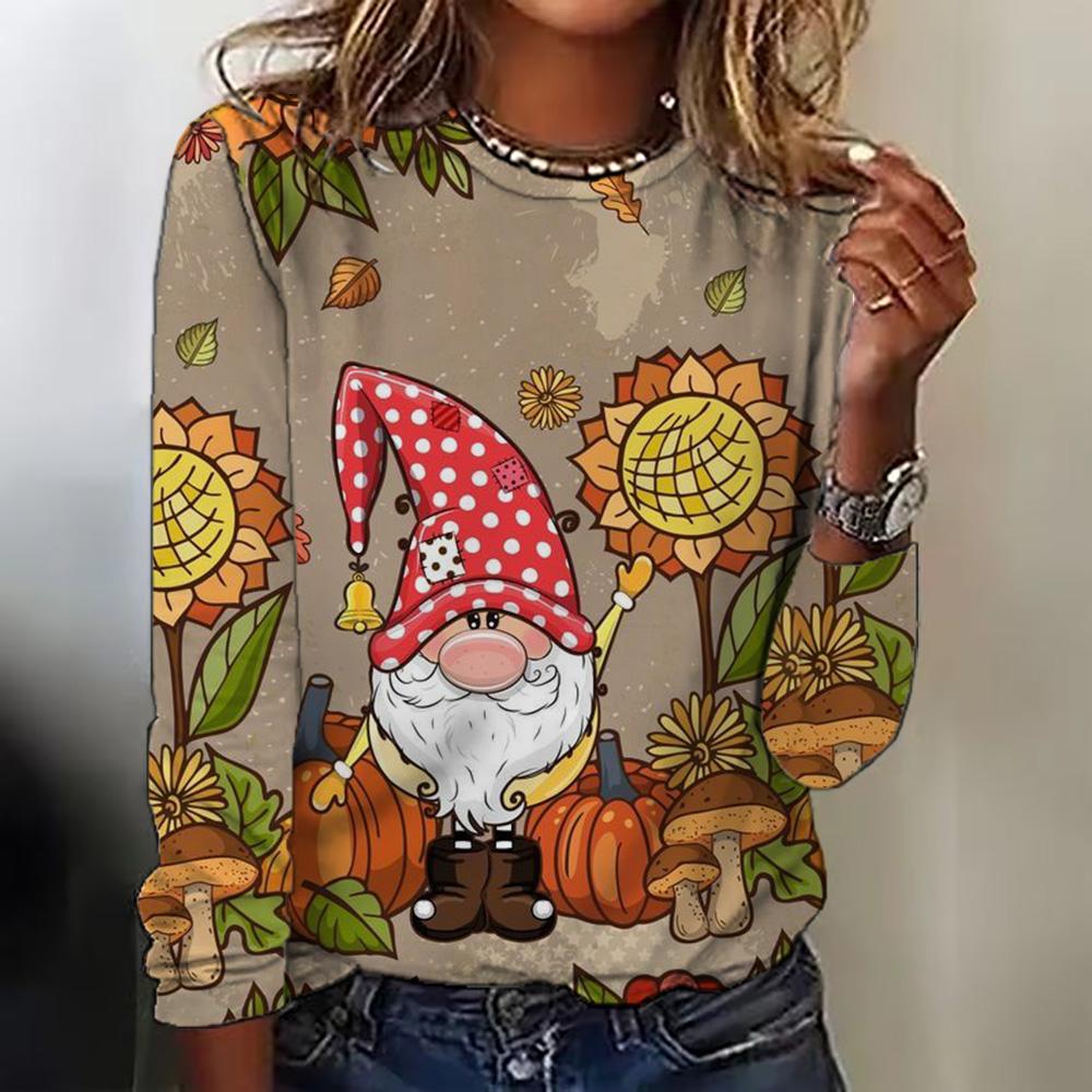 Летний топ с круглым вырезом и 3D рождественским принтом, модные и повседневные женские футболки с длинными рукавами