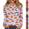 Женская мода, повседневный пуловер с длинными рукавами и круглым вырезом с принтом на Хэллоуин