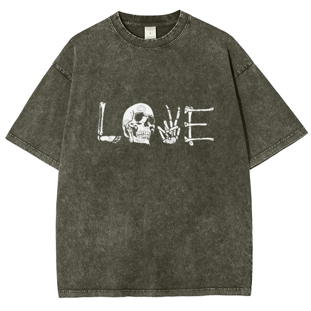 Design Sense Skull Letter Love Printed T-Shirt High Gram Wei