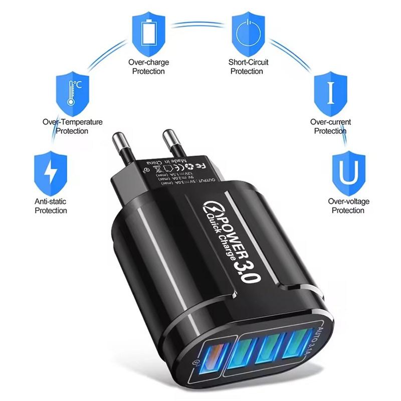 48 Вт QC3.0 быстрое зарядное устройство 4USB стандарта ЕС США портативное для путешествий 4 порта быстрой зарядки подходит для Android iPhone Xiaomi других устройств