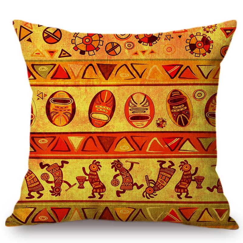 Orange African Abstract Cartoon Culture Art Home Decoration Sofa Throw Pillow Case Cotton Linen Modern Art Gallery Cushion Cover