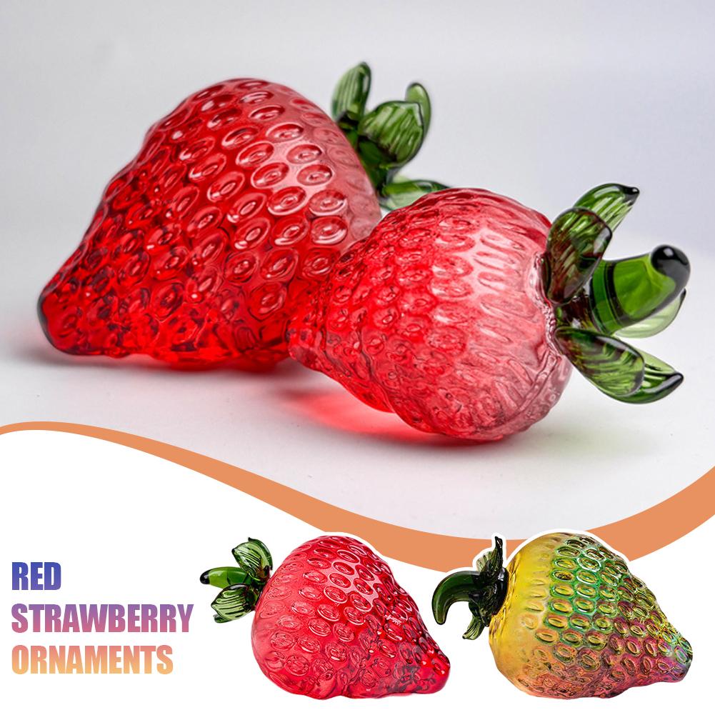 Red Strawberry Glass Decorative Fruit For Table