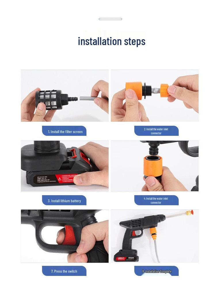 Беспроводная портативная автомойка высокого давления с литиевой батареей