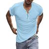 Summer Men T-shirt Buttoned Round Neck Short Sleeves Slim Fit Solid Color Pullover Mid Length Casual Daily Wear Sport Travel Top