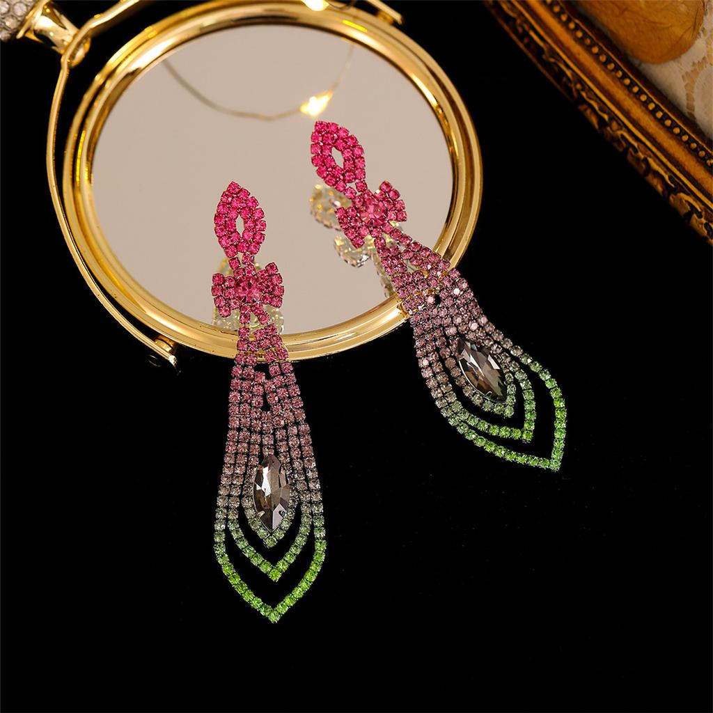 Temperament Luxury Full Diamond Tassel Long Earrings Female High-Class Feeling Rhinestone Earrings Female Earrings 1 Pair
