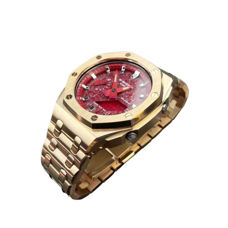 CASIO Customized watch modified series natural stone plate pomegranate red offshore rose gold electroplated silver scale GA2100-4A