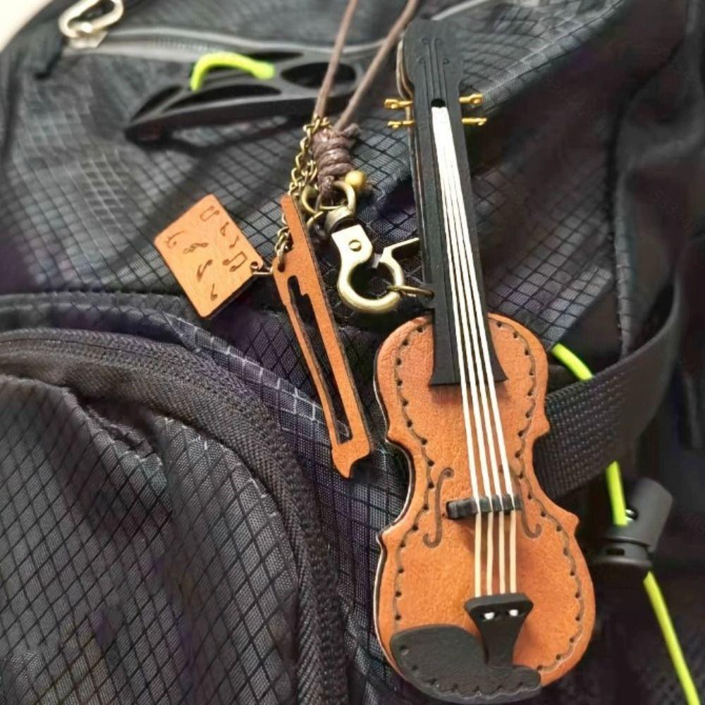 Leather Mini Violin Pendant Exquisite Bag Pendant Fashion Violin Keychain  Gift
