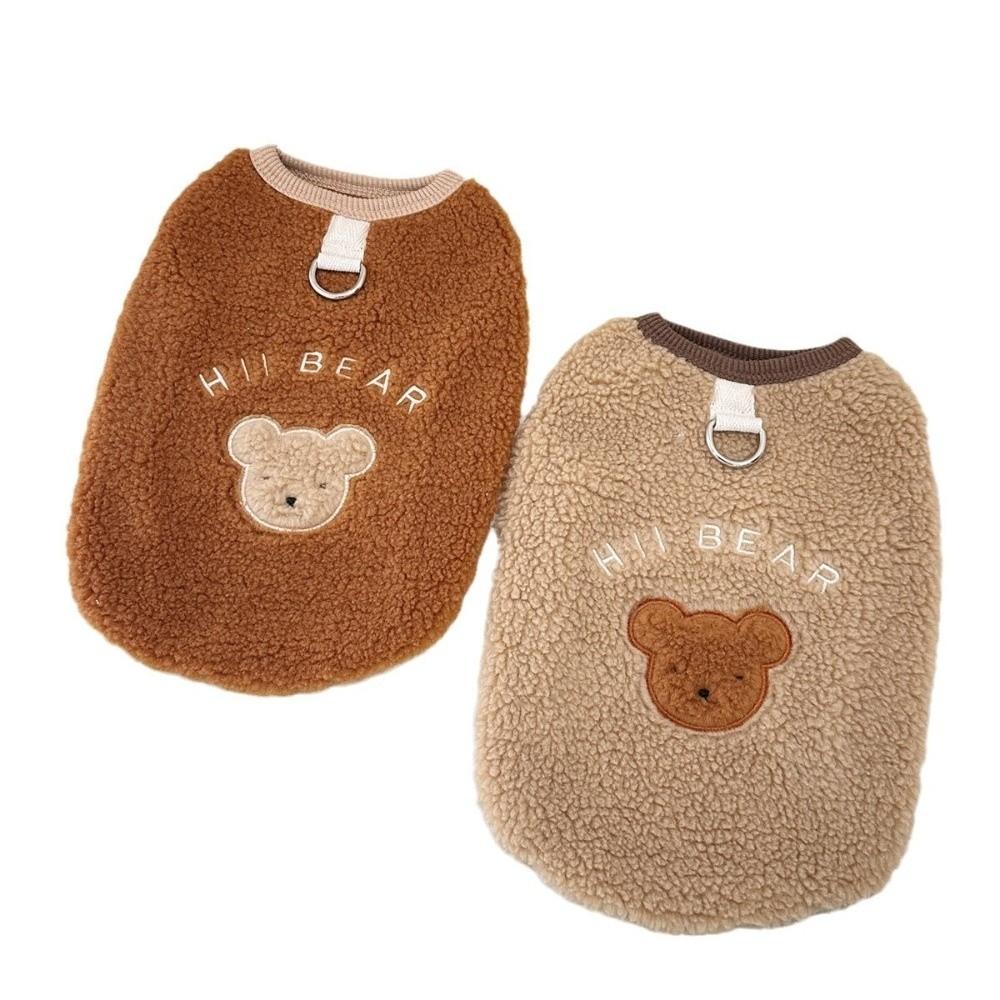 with D-Ring Winter Puppy Clothes Bear Print Pug Teddy Coat New Pet Jacket  Chihuahua Outfits