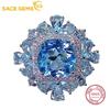 SACEGEMS стерлингового серебра 925 пробы 10 мм натуральный швейцарский синий топаз с драгоценными камнями кольца для женщин обручальные коктейльные вечерние ювелирные изделия