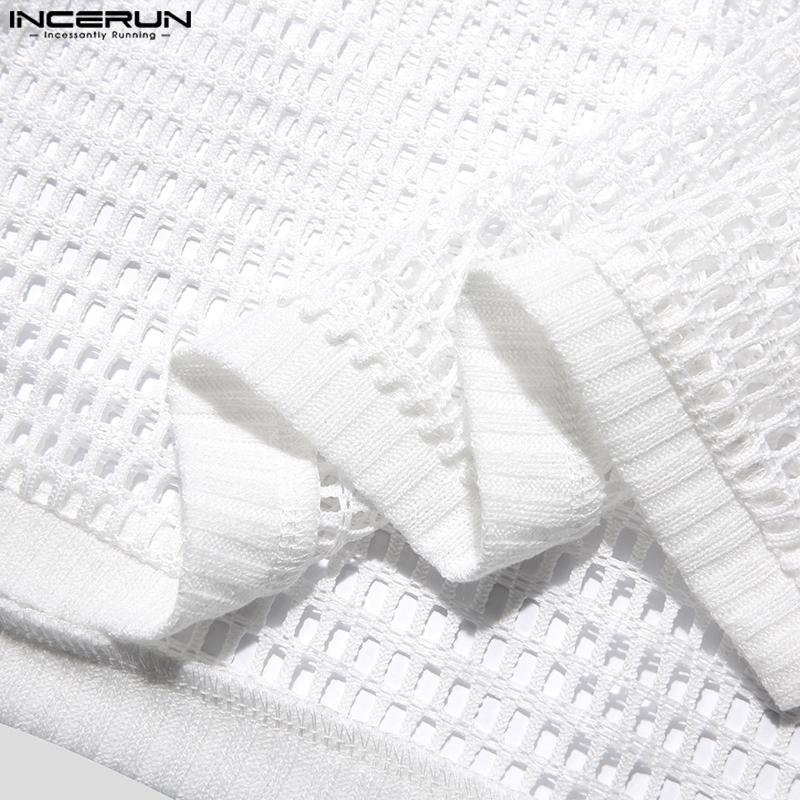 INCERUN Summer Men Sleeveless Split Lace Up Vest See Through Tank Tops