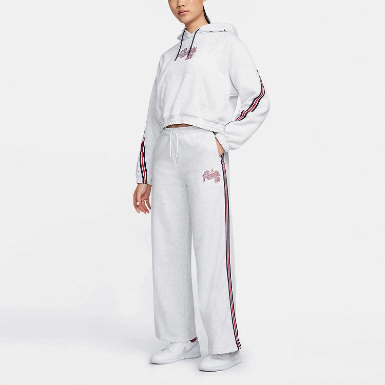 Jordan Paris Saint-Germain Co-Branded Striped Knit Fleece Lined Sweatpants For Winter Women Bottoms White DM4984-051