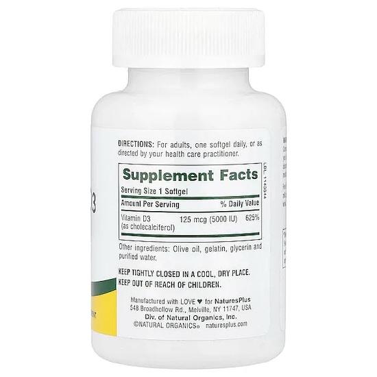 Nature's Plus- Vitamin D3, 5000 ME, 60 Softgels