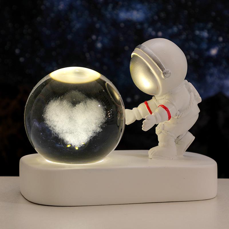 Cross-Border Astronaut Night Light: Starry Sky Crystal Ball with Luminous Base - Perfect Holiday Souvenir and Desktop Ornament.
