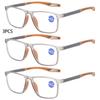 3Pcs Fashion  Reading Glasses For Men Spring Leg Sports Presbyopia Glasses Anti Blue Light Glasses +100 ~+400