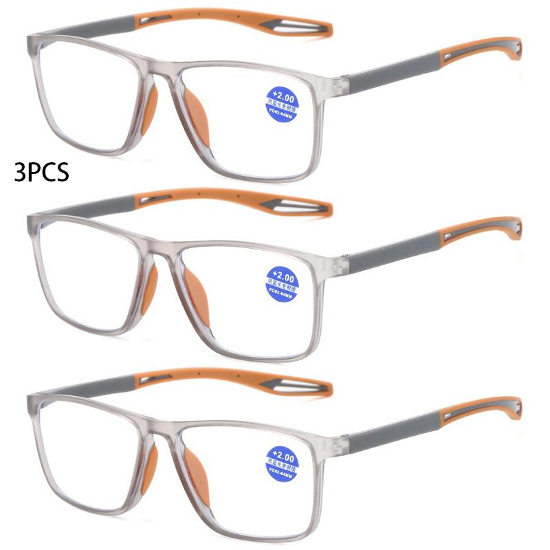 3Pcs Fashion Reading Glasses For Men Spring Leg Sports Presbyopia Glasses Anti Blue Light Glasses +100 ~+400