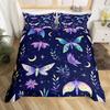 Gothic Moth Duvet Cover Set Queen Twin Size,Dreamy Butterfly Animal Rustic Leaves Bedding Set,Exotic Starry Moon Sky Quilt Cover