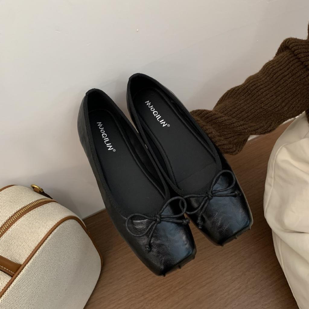 French Flat-bottomed Coffee Single Shoes Fairy Shoes Spring and Autumn 2025 New Summer Square Head Ballet Gentle Evening Shoes