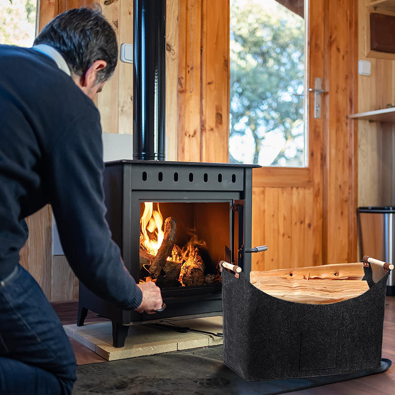 Felt Basket Firewood Box with Wooden Handles Foldable Firewood Basket Storage Basket for Firewood Wood Newspapers Clothes