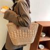 Женская летняя соломенная тканая сумка через плечо с ручкой сверху, модная пляжная большая вместительная вязаная сумка-тоут для покупок