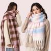 Women Scarf Solid Color Tassel Hem Long Scarf French Style Soft Imitation Mohair Fabric Winter Shawl Scarf