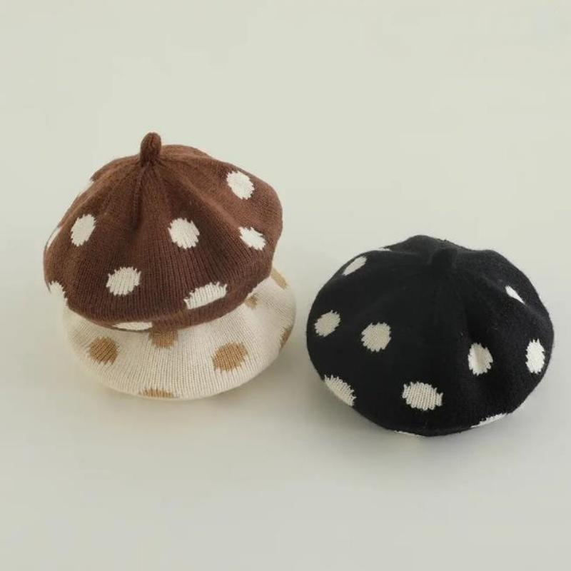 Корейская версия Милый детский берет в горошек Осень и зима Детская модная теплая шапка