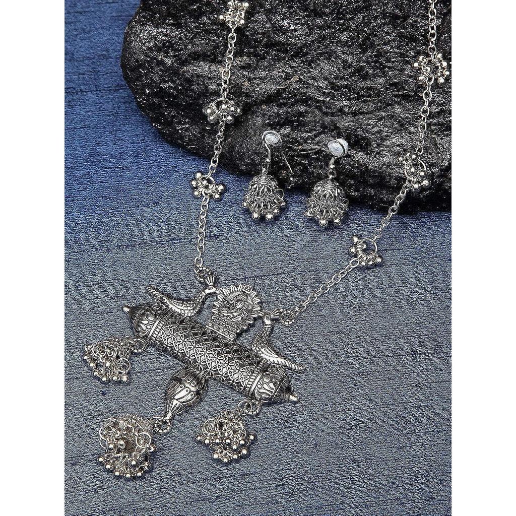 Сияющая дива мода новейший окисленный серебряный афганский длинный дизайн цепочка кулон ожерелье ювелирный комплект