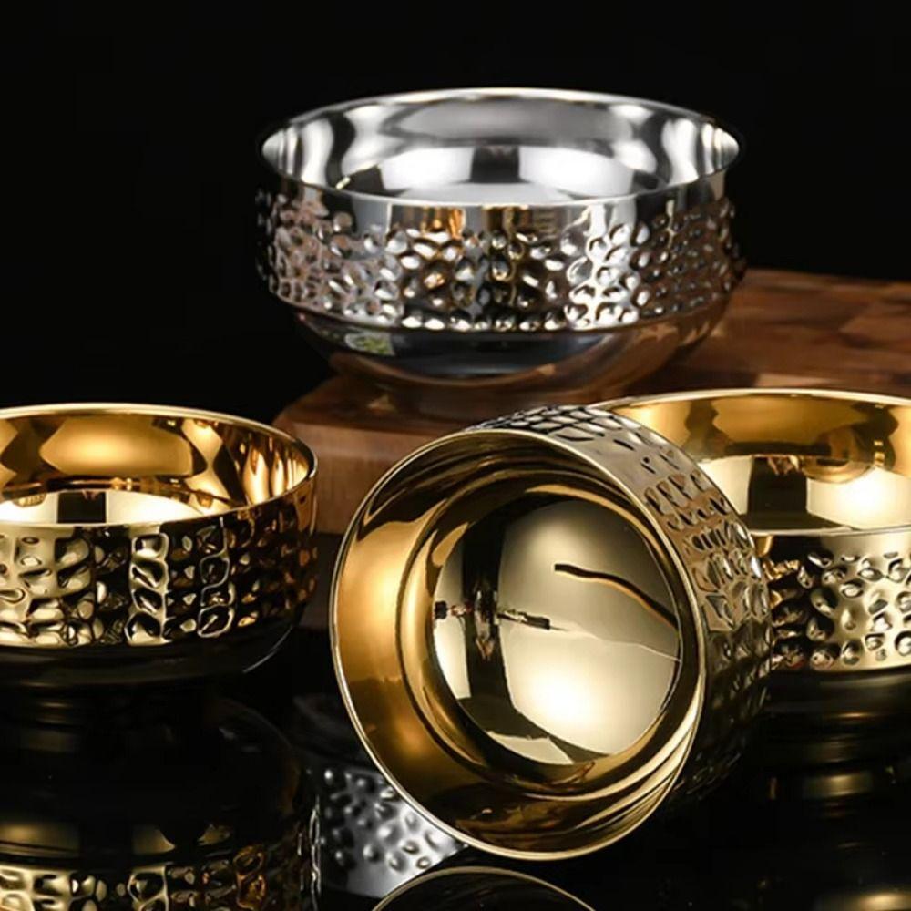 Hammer Pattern Ice Cream Bowl Double Layer Stainless Steel Soup Bowl  Cereal Bowl