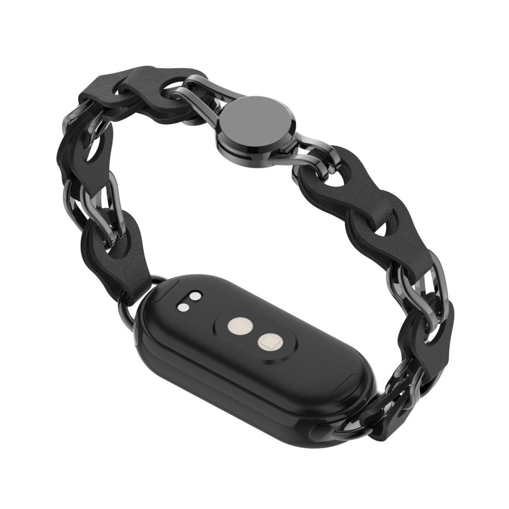 For Xiaomi Smart Band 9 NFC/9/8 NFC/8 Watch Band Genuine Cow Leather+Aluminum Alloy Chain Bracelet