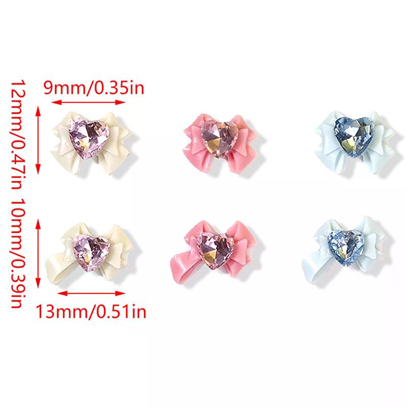 10pcs 3D Resin Bowknot Nail Charms with Pink Ribbon Bow Rhinestone, Jewelry Parts for Manicure Decor DIY Salon Accessory Gift
