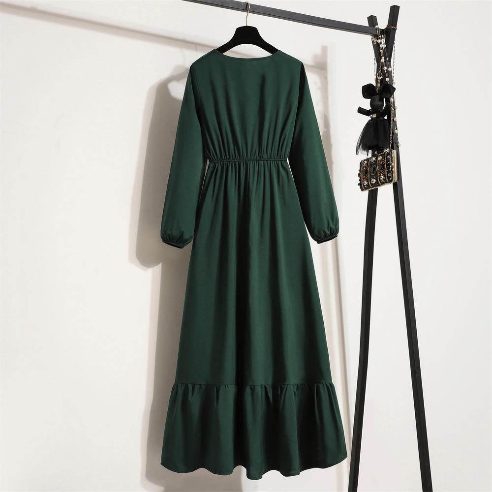 Модное женское однотонное платье с длинным рукавом и круглым вырезом, повседневное платье для вечеринки в стиле бохо