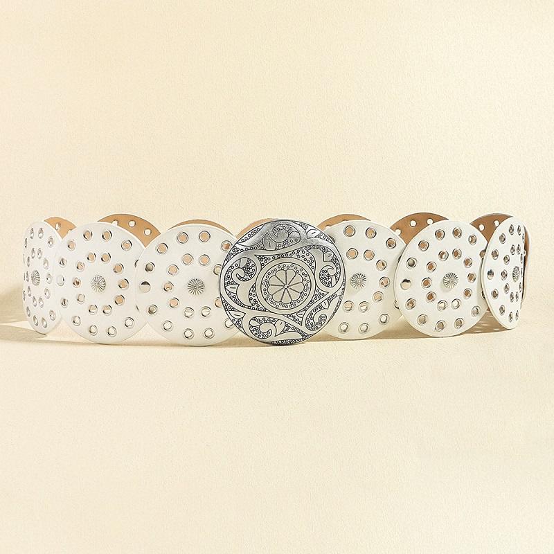 Women's Western Denim Belt High Quality Metal Hollow Ladies Trend Wide Waistband Vintage Personalized Round Belts DT148