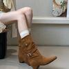 Pointed boots short boots women's new autumn and winter women's boots inner height increase thin boots suede pleated pile short boots
