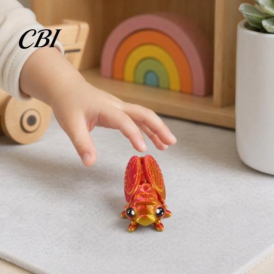 3D Printed Cicada Toy Figurine, Realistic Model with Movable Desktop Insect Ornament Joints, Stress Relief Fidget for Kids Adults Fake