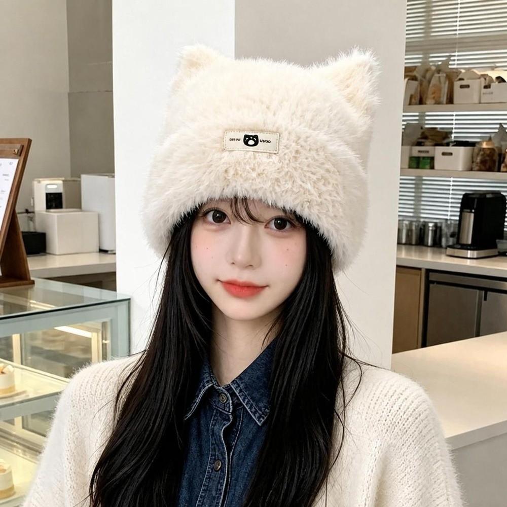 Polyester Cat Ear Beanie Hat 55-60cm Head Circumference Ear Flap Hat Outdoor Wear