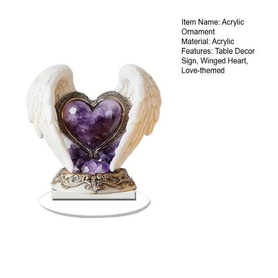 Angel Wings Heart Ornament 2D Acrylic Winged Heart Table Decor Sign Love